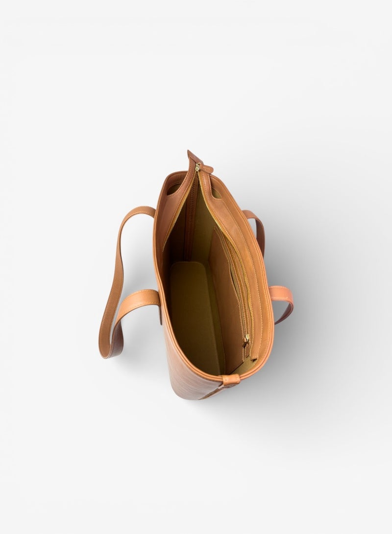 Emery Astrid Tote In Calf Camel Leather - Image 3